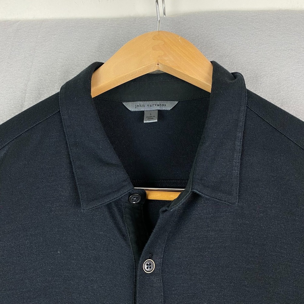John Varvatos Collection mens Button Shirt Large Silk Cotton black pockets - Picture 2 of 16